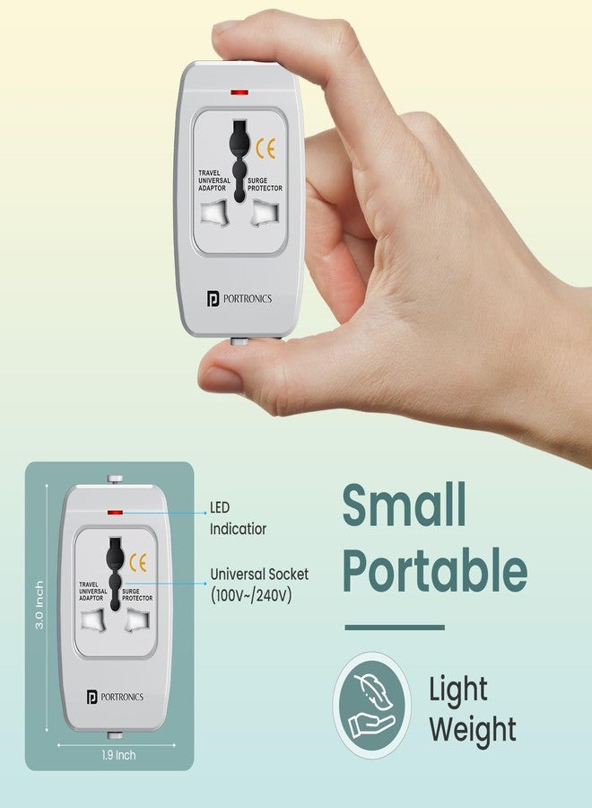 بورترونيكس محول السفر العالمي Portronics Juicemate 3 مزود بمخرج مقبس تيار متردد 6 أمبير، مقبس تيار متردد عالمي، محول شحن سريع للسفر الدولي، مناسب لأكثر من 200 دولة (أبيض) - Image 2